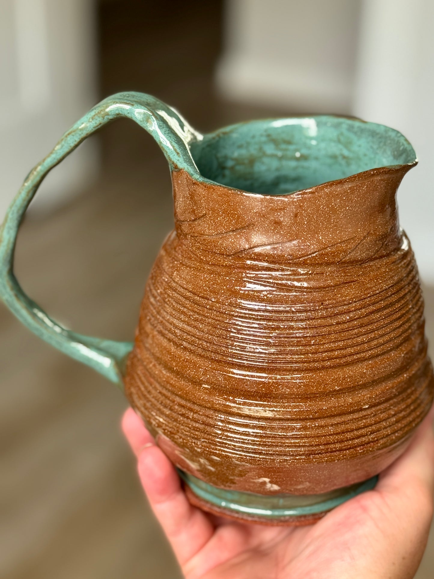 Ridge & Glaze Pitcher + Cup Set — Handthrown Stoneware