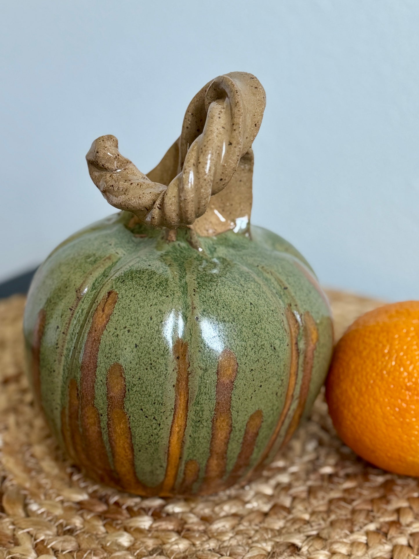 “Woodland Vine Pumpkin” – Wheel-Thrown Gourd with Twisted Stem