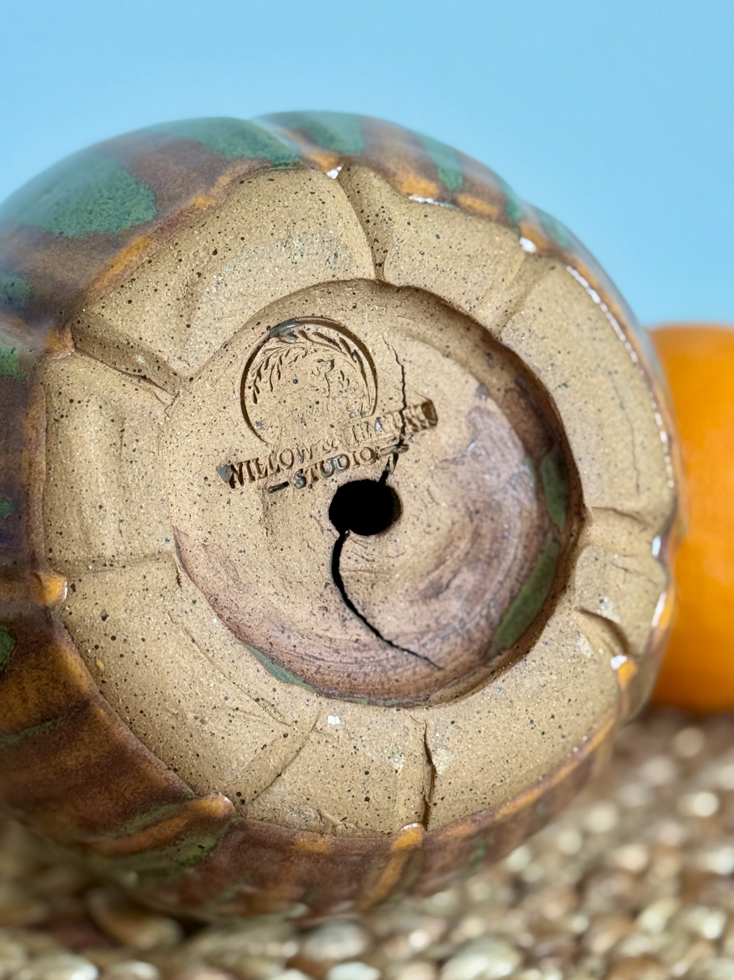 “Woodland Vine Pumpkin” – Wheel-Thrown Gourd with Twisted Stem