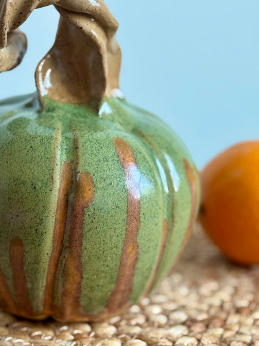 “Woodland Vine Pumpkin” – Wheel-Thrown Gourd with Twisted Stem