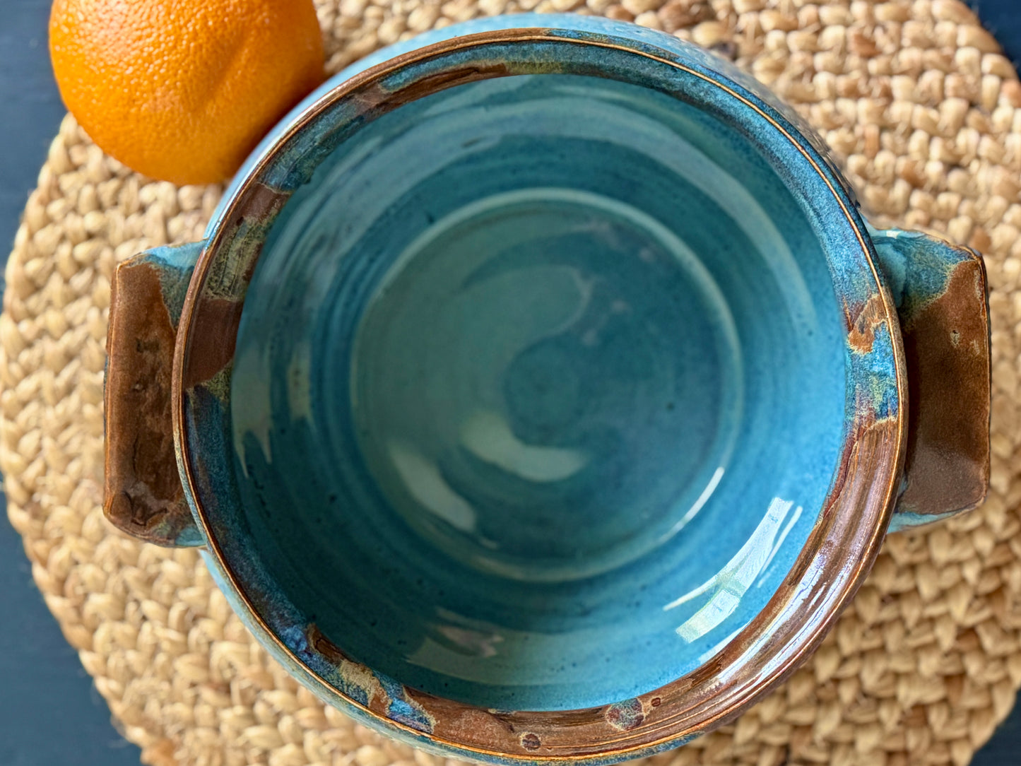 “Seaside Flame” Handled Baking Bowl